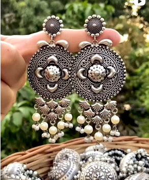 Oxidized Silver Jhumkas